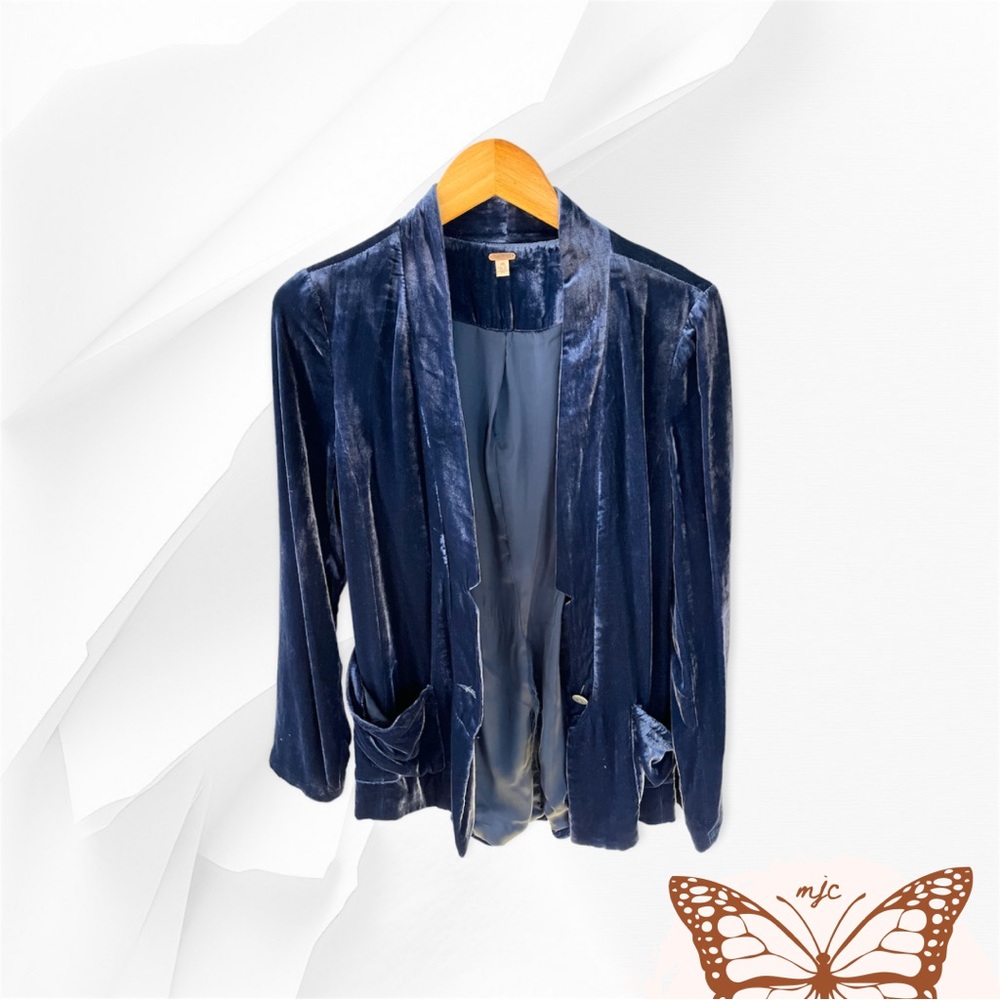 Free People Blue Velvet Blazer Size M